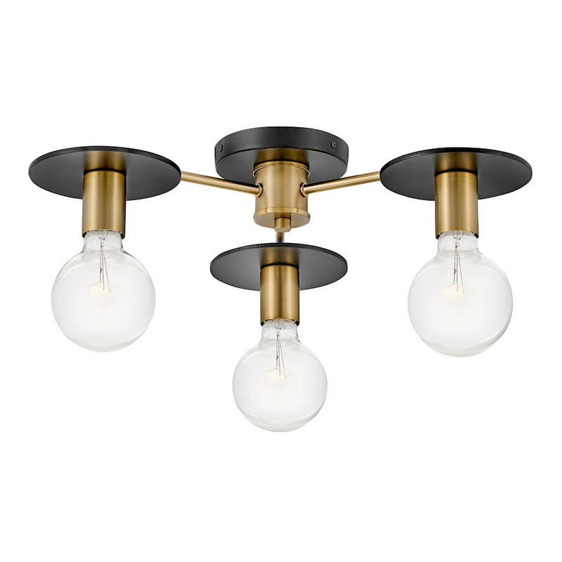Lark Bobbie 20in 3-Light Semi-Flush Mount | Mid-Century Modern Lacquered Brass and Black Steel | Living Room & Bedroom | 20 x 20 x 4 in | Model 83203LCB