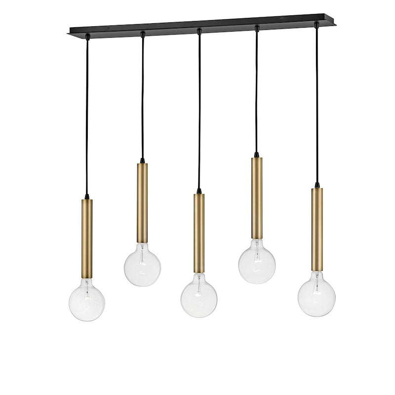 Lark Bobbie 36in 5-Light Linear Chandelier | Mid-Century Modern Lacquered Brass and Black Steel | Kitchen Island & Dining Room | 6 x 36 x | Model 83206LCB