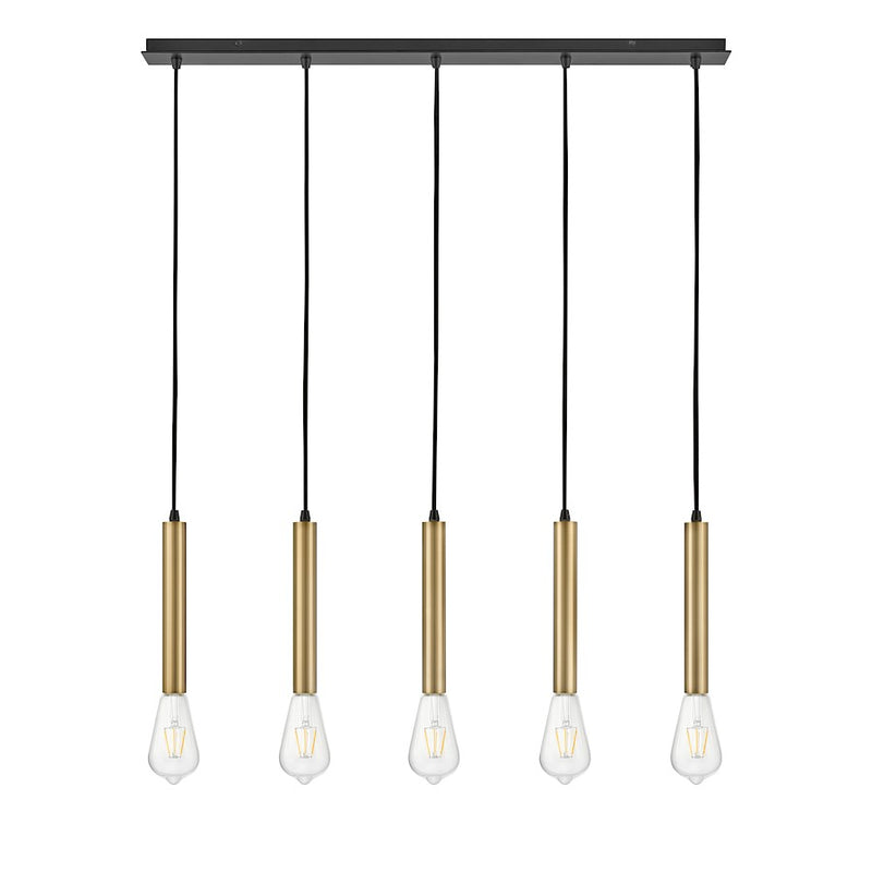 Lark Bobbie 36in 5-Light Linear Chandelier | Mid-Century Modern Lacquered Brass and Black Steel | Kitchen Island & Dining Room | 6 x 36 x | Model 83206LCB