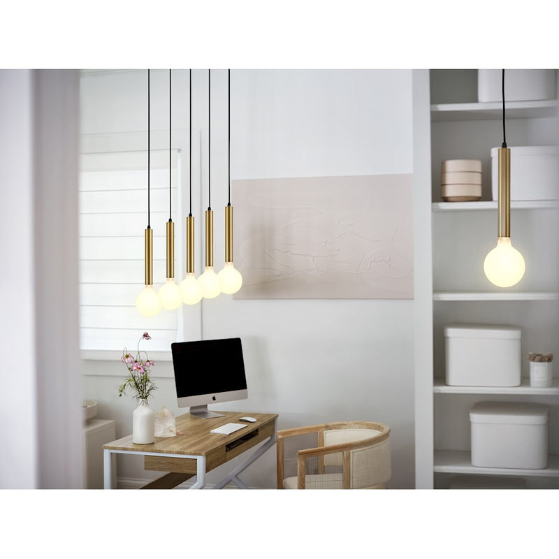 Lark Bobbie 36in 5-Light Linear Chandelier | Mid-Century Modern Lacquered Brass and Black Steel | Kitchen Island & Dining Room | 6 x 36 x | Model 83206LCB