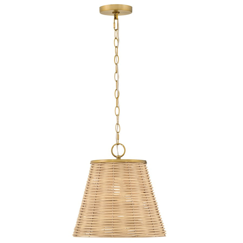 Lark Brynn 14in 1-Light Pendant | Coastal Lacquered Brass and Light Natural Rattan | Kitchen Island & Dining Room | 14 x 14 x 14 in | Model 83217LCB