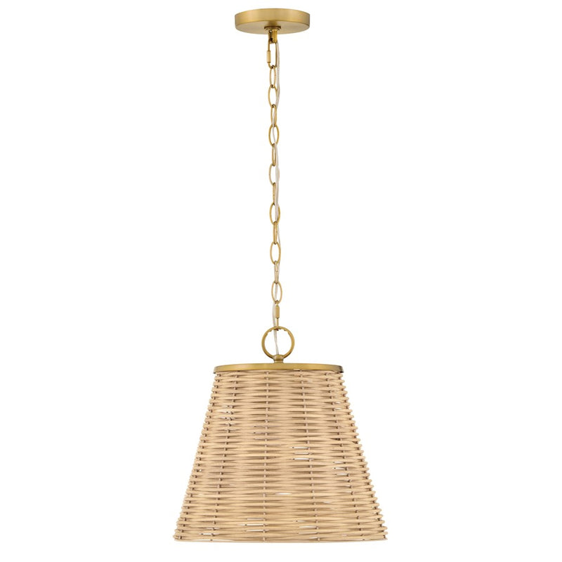 Lark Brynn 14in 1-Light Pendant | Coastal Lacquered Brass and Light Natural Rattan | Kitchen Island & Dining Room | 14 x 14 x 14 in | Model 83217LCB