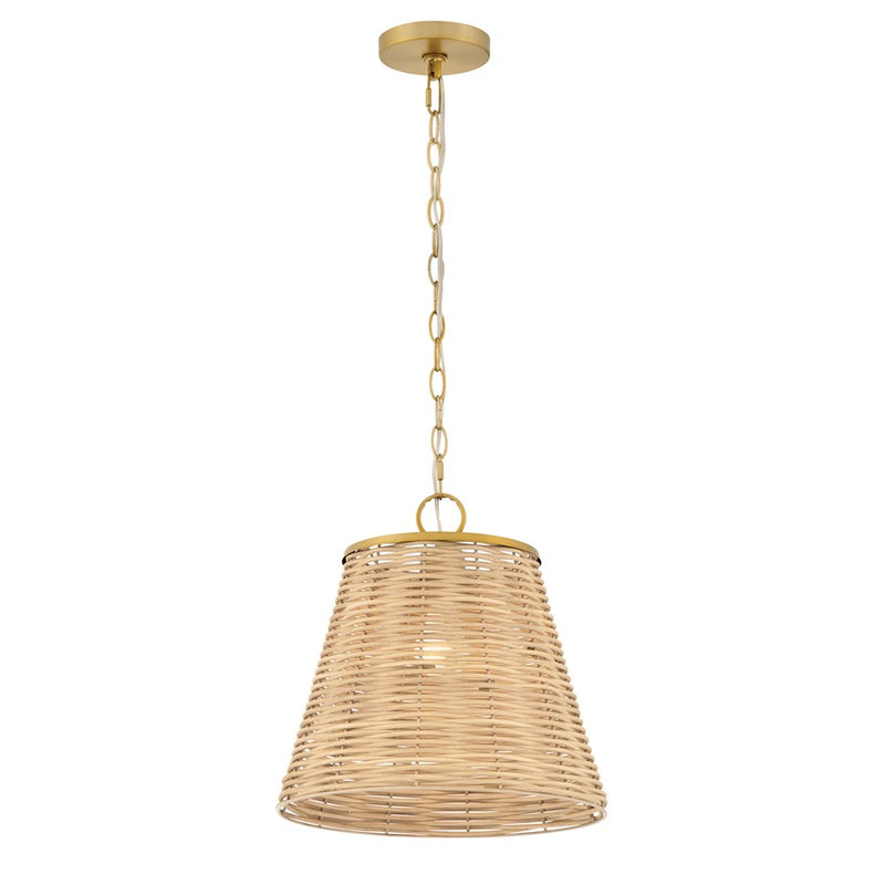 Lark Brynn 14in 1-Light Pendant | Coastal Lacquered Brass and Light Natural Rattan | Kitchen Island & Dining Room | 14 x 14 x 14 in | Model 83217LCB
