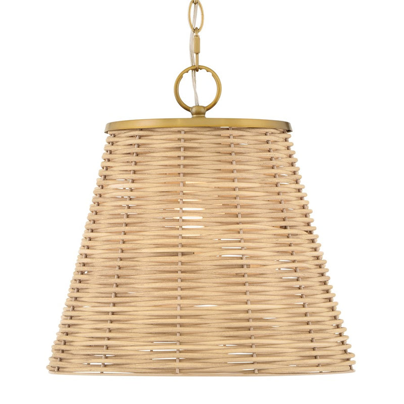Lark Brynn 14in 1-Light Pendant | Coastal Lacquered Brass and Light Natural Rattan | Kitchen Island & Dining Room | 14 x 14 x 14 in | Model 83217LCB