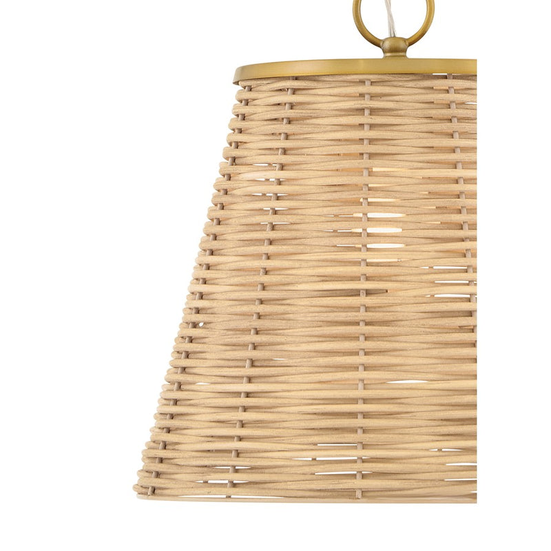 Lark Brynn 14in 1-Light Pendant | Coastal Lacquered Brass and Light Natural Rattan | Kitchen Island & Dining Room | 14 x 14 x 14 in | Model 83217LCB