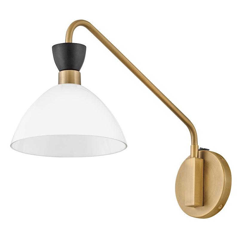 Lark Simon 1-Light Wall Sconce | Mid-Century Modern Black Steel and Cased Opal Glass | Bedroom & Hallway Accent Light | 18in Extension | Model 83250BK-CO