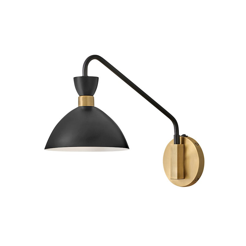 Lark Simon 18in 1-Light Wall Sconce | Mid-Century Modern Matte White Steel and Heritage Brass | Bedroom & Hallway Accent | 18 x 8 x 13 | Model 83250MW-HB