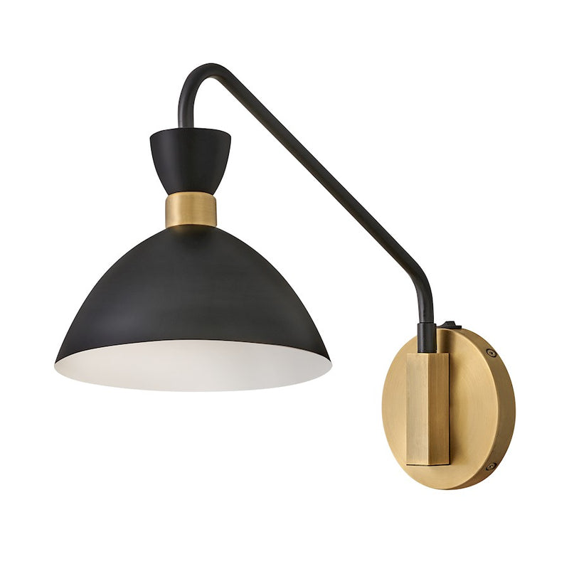 Lark Simon 18in 1-Light Wall Sconce | Mid-Century Modern Matte White Steel and Heritage Brass | Bedroom & Hallway Accent | 18 x 8 x 13 | Model 83250MW-HB