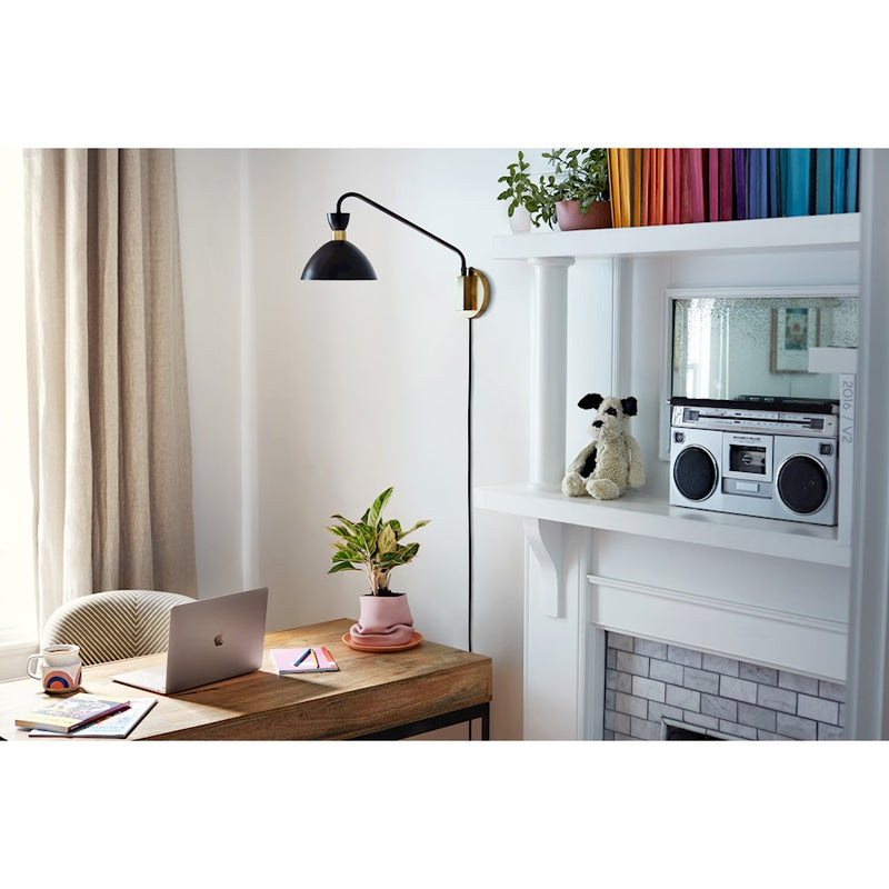 Lark Simon 18in 1-Light Wall Sconce | Mid-Century Modern Matte White Steel and Heritage Brass | Bedroom & Hallway Accent | 18 x 8 x 13 | Model 83250MW-HB