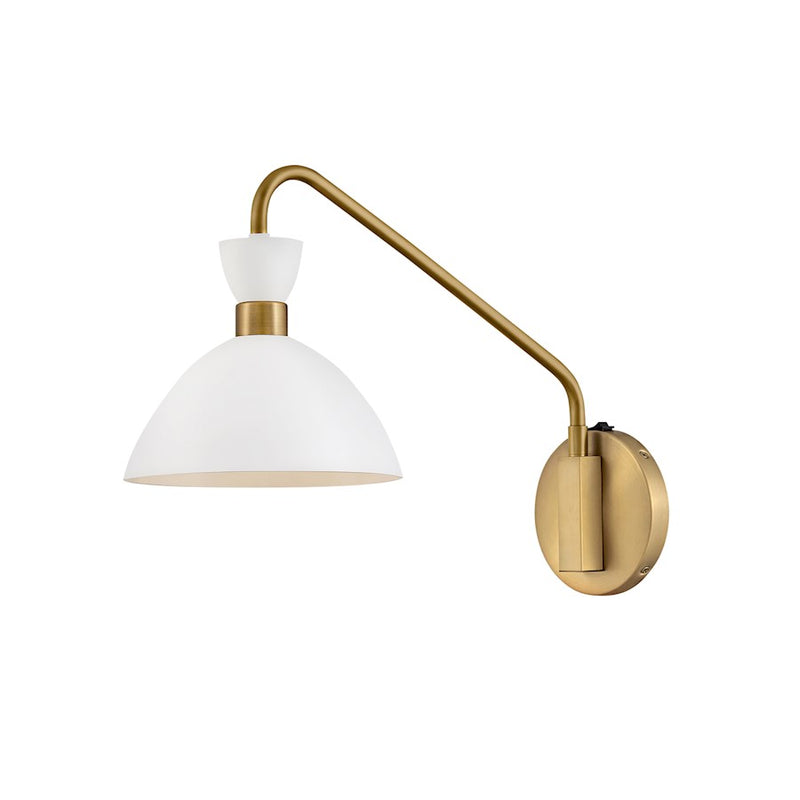 Lark Simon 18in 1-Light Wall Sconce | Mid-Century Modern Matte White Steel and Heritage Brass | Bedroom & Hallway Accent | 18 x 8 x 13 | Model 83250MW-HB