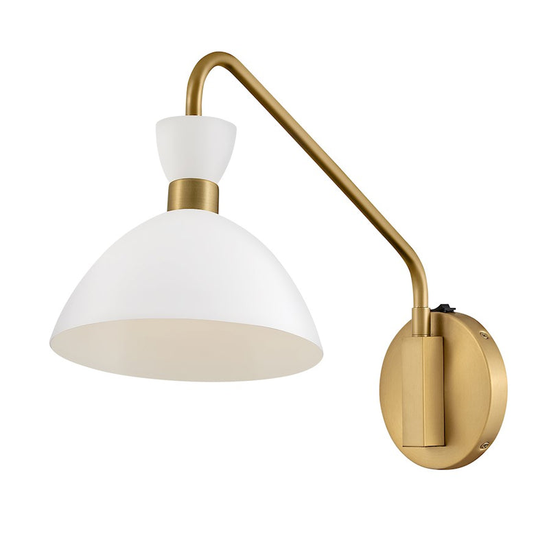 Lark Simon 18in 1-Light Wall Sconce | Mid-Century Modern Matte White Steel and Heritage Brass | Bedroom & Hallway Accent | 18 x 8 x 13 | Model 83250MW-HB