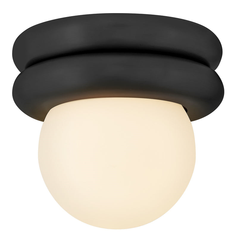 Hinkley Noa 8in 1-Light Flush Mount | Modern Black Steel and Etched Opal Glass | Bedroom & Hallway Ceiling Light | 8 x 8 x 7 in | Model 83291BK