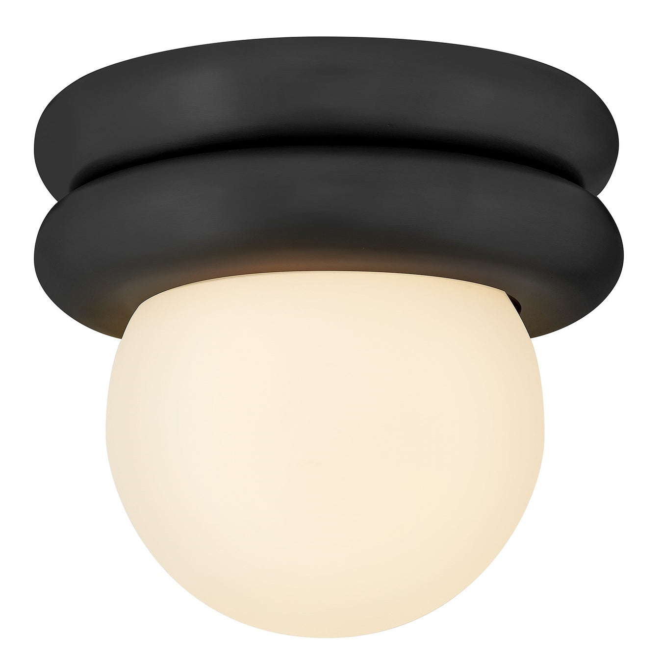 Hinkley Noa 8in 1-Light Flush Mount | Modern Black Steel and Etched Opal Glass | Bedroom & Hallway Ceiling Light | 8 x 8 x 7 in | Model 83291BK