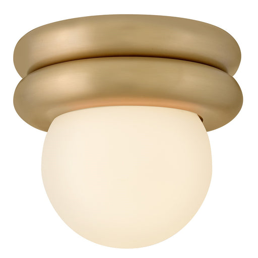 Hinkley Lark Noa 8in 1-Light Flush Mount | Modern Lacquered Brass Steel and Etched Opal Glass | Bedroom & Hallway | 8 x 8 x 7.75 in | Model 83291LCB