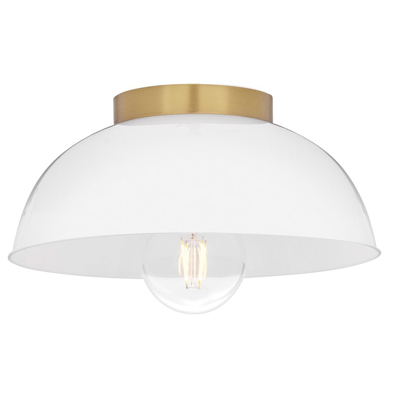 Lark Stu 11in 1-Light Flush Mount | Transitional Lacquered Brass Steel and Cased Opal Glass | Bedroom & Hallway Ceiling Light | 11 x | Model 83301LCB-CO