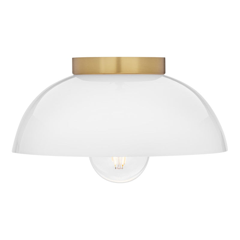 Lark Stu 11in 1-Light Flush Mount | Transitional Lacquered Brass Steel and Cased Opal Glass | Bedroom & Hallway Ceiling Light | 11 x | Model 83301LCB-CO