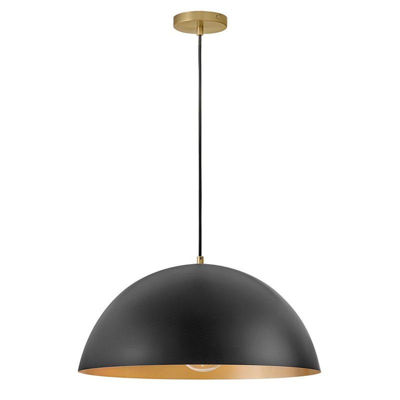 Lark Lou 22in 1-Light Pendant | Modern Black Steel and Lacquered Brass Interior | Kitchen Island & Dining Room | 22 x 22 x 10 in | Model 83304BK