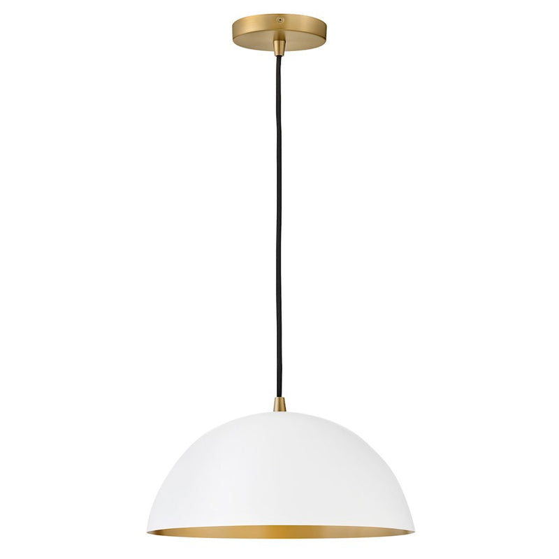 Lark Lou 14in 1-Light Pendant | Modern Matte White Steel and Lacquered Brass Interior | Kitchen Island & Dining Room | 14 x 14 x 7 in | Model 83307MW