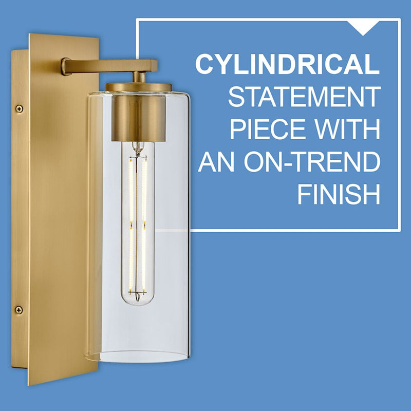 Lark Lane 1-Light Wall Sconce | Transitional Lacquered Brass Steel and Clear Glass | Hallway & Bedroom Accent Light | 6.25 x 5 x 13 in | Model 83370LCB
