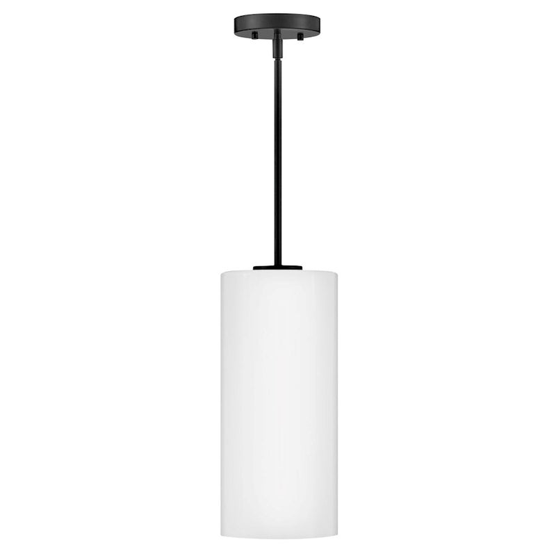 Lark Lane 7in 1-Light Pendant | Transitional Black Steel and Cased Opal Glass | Kitchen Island & Dining Room | 7 x 7 x 15.75 in | Model 83377BK-CO