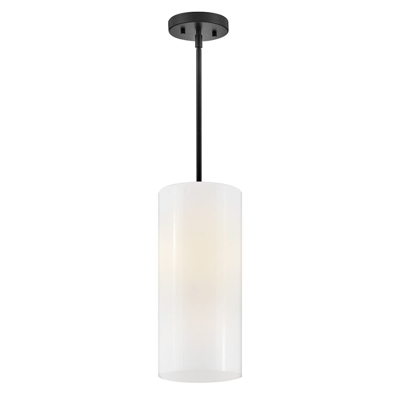 Lark Lane 7in 1-Light Pendant | Transitional Black Steel and Cased Opal Glass | Kitchen Island & Dining Room | 7 x 7 x 15.75 in | Model 83377BK-CO