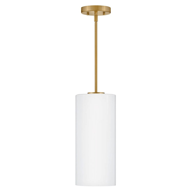 Lark Lane 7in 1-Light Pendant | Transitional Lacquered Brass Steel and Cased Opal Glass | Kitchen Island & Dining Room | 7 x 7 x 15 in | Model 83377LCB-CO