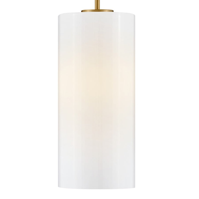 Lark Lane 7in 1-Light Pendant | Transitional Lacquered Brass Steel and Cased Opal Glass | Kitchen Island & Dining Room | 7 x 7 x 15 in | Model 83377LCB-CO