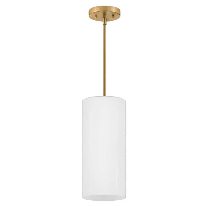 Lark Lane 7in 1-Light Pendant | Transitional Lacquered Brass Steel and Cased Opal Glass | Kitchen Island & Dining Room | 7 x 7 x 15 in | Model 83377LCB-CO