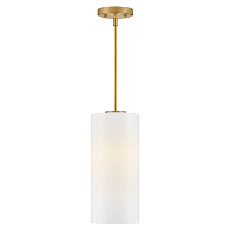 Lark Lane 7in 1-Light Pendant | Transitional Lacquered Brass Steel and Cased Opal Glass | Kitchen Island & Dining Room | 7 x 7 x 15 in | Model 83377LCB-CO