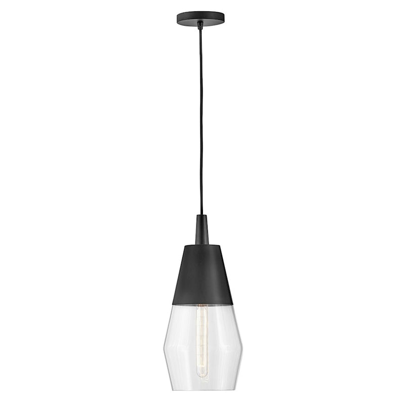 Lark Livie 8in 1-Light Pendant | Modern Black Steel and Clear Glass | Kitchen Island & Dining Room | 8 x 8 x 18 in | Model 83397BK