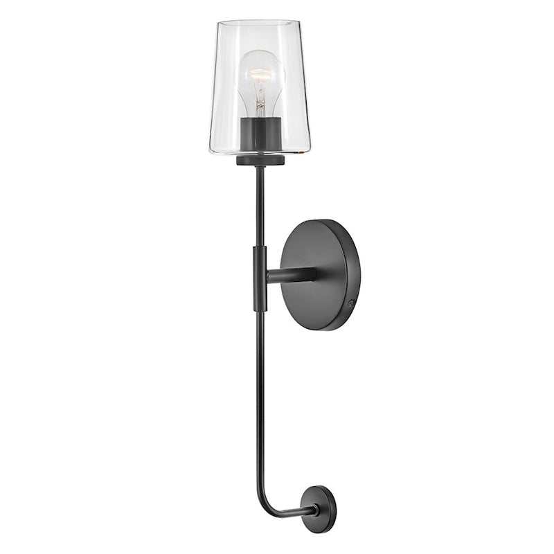Lark Kline 23in 1-Light Wall Sconce | Transitional Black Steel and Clear Glass | Hallway & Bedroom Accent | 6 x 5 x 23 in | Model 83450BK