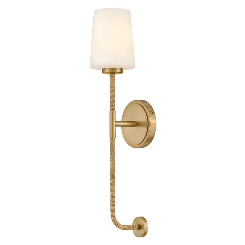 Lark Kline 1-Light Large Tall Wall Sconce | Coastal Lacquered Brass Steel and Etched Opal Glass | Hallway & Bedroom Accent | 6 x 5 x | Model 83450LCB-NAT