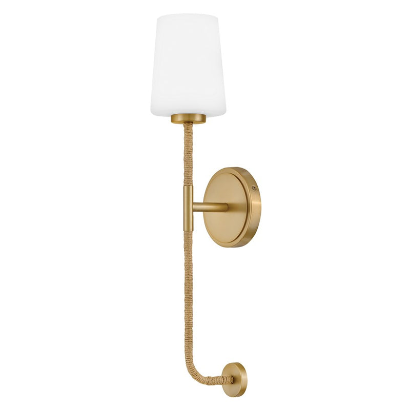Lark Kline 1-Light Large Tall Wall Sconce | Coastal Lacquered Brass Steel and Etched Opal Glass | Hallway & Bedroom Accent | 6 x 5 x | Model 83450LCB-NAT