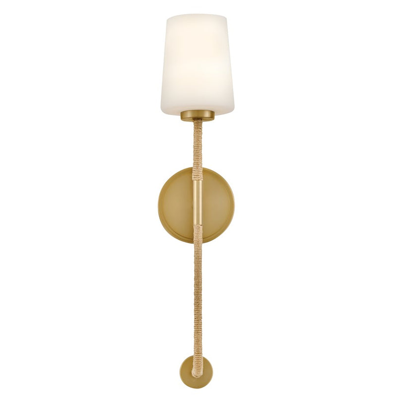 Lark Kline 1-Light Large Tall Wall Sconce | Coastal Lacquered Brass Steel and Etched Opal Glass | Hallway & Bedroom Accent | 6 x 5 x | Model 83450LCB-NAT