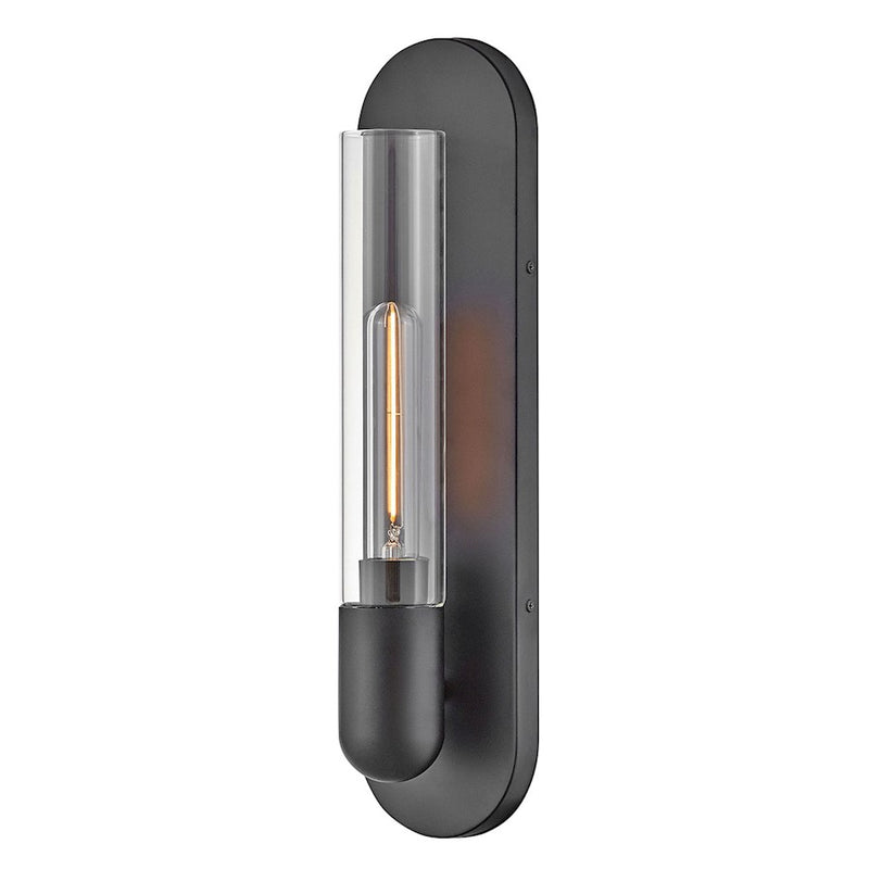 Lark Tully 18in 1-Light Wall Sconce | Transitional Black Steel and Clear Glass | Hallway & Bedroom Accent | 3.75 x 4.5 x 18 in | Model 83470BK