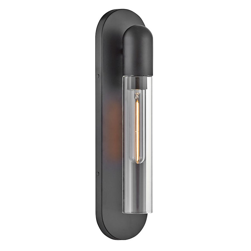 Lark Tully 18in 1-Light Wall Sconce | Transitional Black Steel and Clear Glass | Hallway & Bedroom Accent | 3.75 x 4.5 x 18 in | Model 83470BK