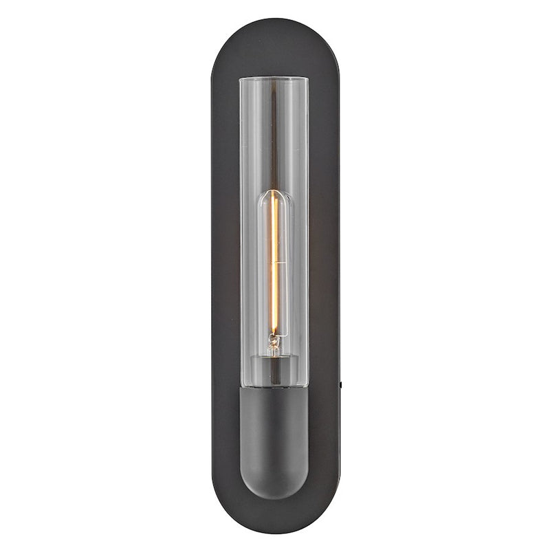 Lark Tully 18in 1-Light Wall Sconce | Transitional Black Steel and Clear Glass | Hallway & Bedroom Accent | 3.75 x 4.5 x 18 in | Model 83470BK
