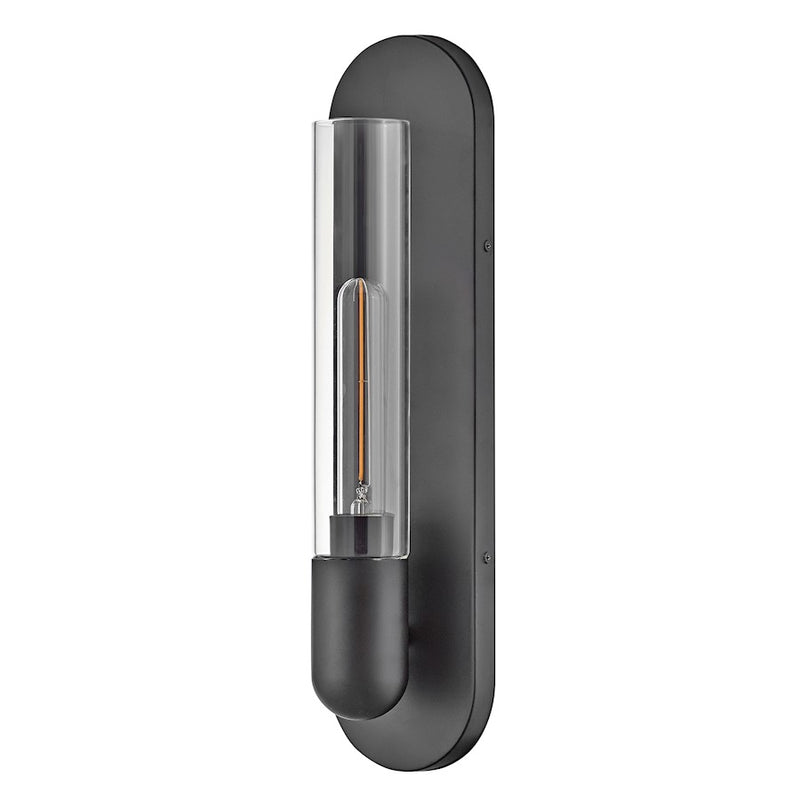 Lark Tully 18in 1-Light Wall Sconce | Transitional Black Steel and Clear Glass | Hallway & Bedroom Accent | 3.75 x 4.5 x 18 in | Model 83470BK