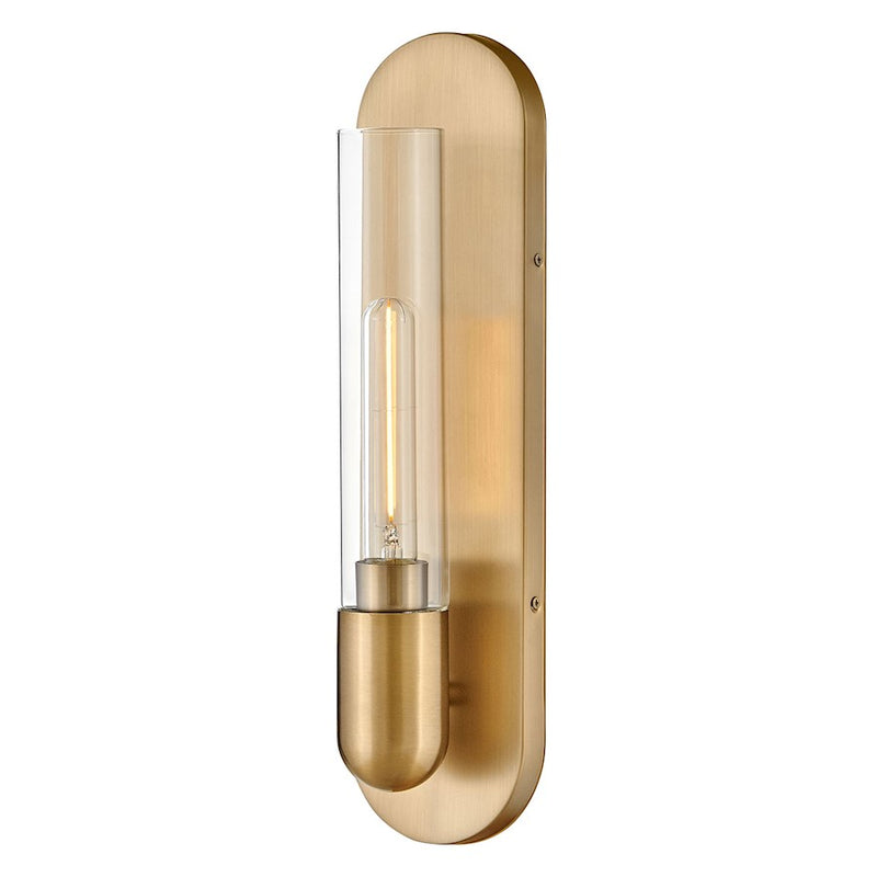 Lark Tully 1-Light Wall Sconce | Transitional Lacquered Brass Steel and Clear Glass | Entryway & Hallway Accent Light | 3.75 x 4.5 x 18 in | Model 83470LCB