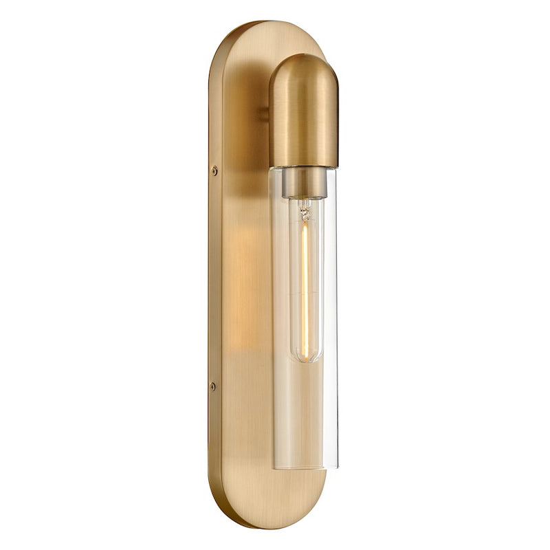 Lark Tully 1-Light Wall Sconce | Transitional Lacquered Brass Steel and Clear Glass | Entryway & Hallway Accent Light | 3.75 x 4.5 x 18 in | Model 83470LCB
