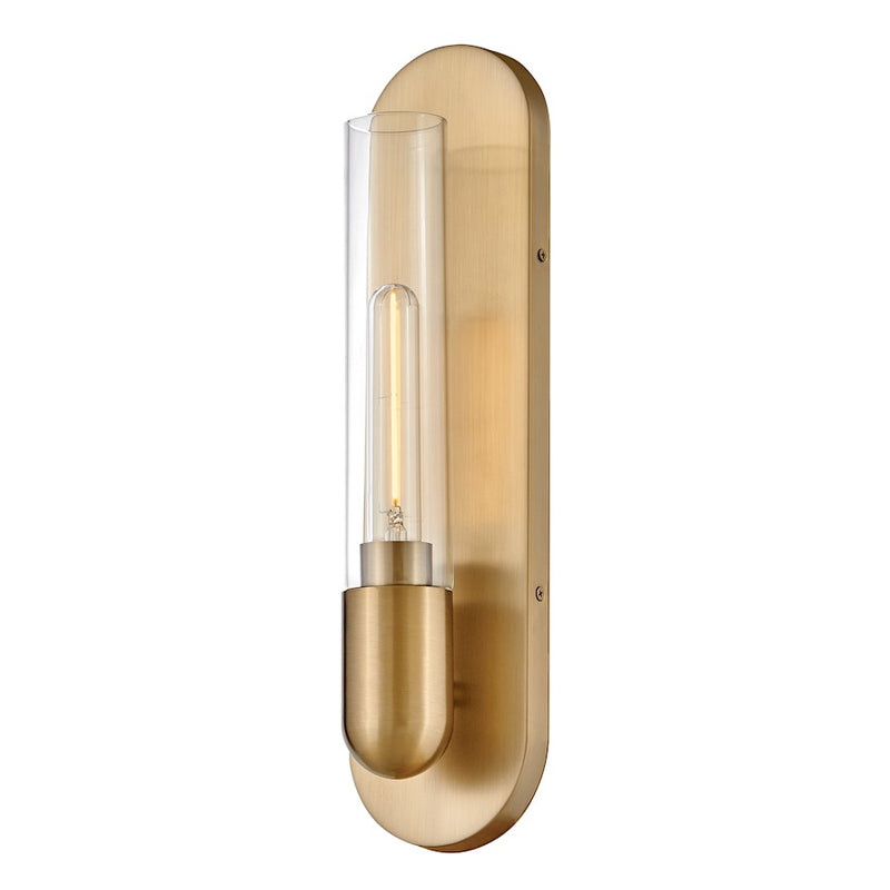 Lark Tully 1-Light Wall Sconce | Transitional Lacquered Brass Steel and Clear Glass | Entryway & Hallway Accent Light | 3.75 x 4.5 x 18 in | Model 83470LCB