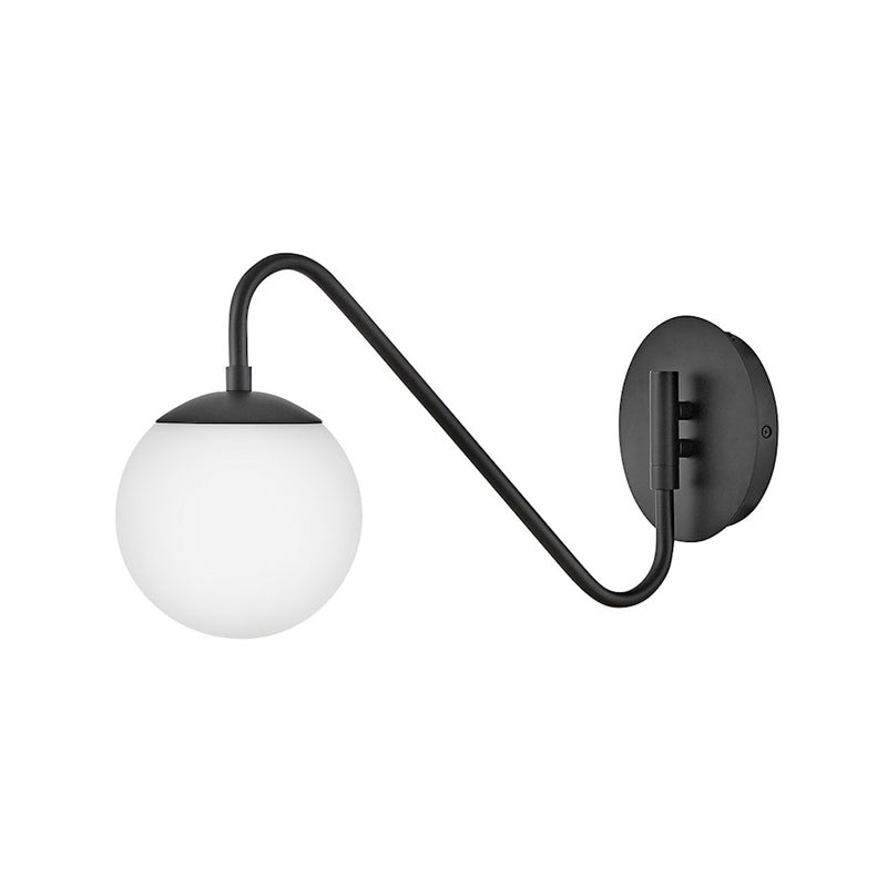 Lark Dottie 18in 1-Light Wall Sconce | Mid-Century Modern Black Steel and Etched Opal Glass | Bedroom & Hallway Accent | 18 x 6 x 9 in | Model 83480BK