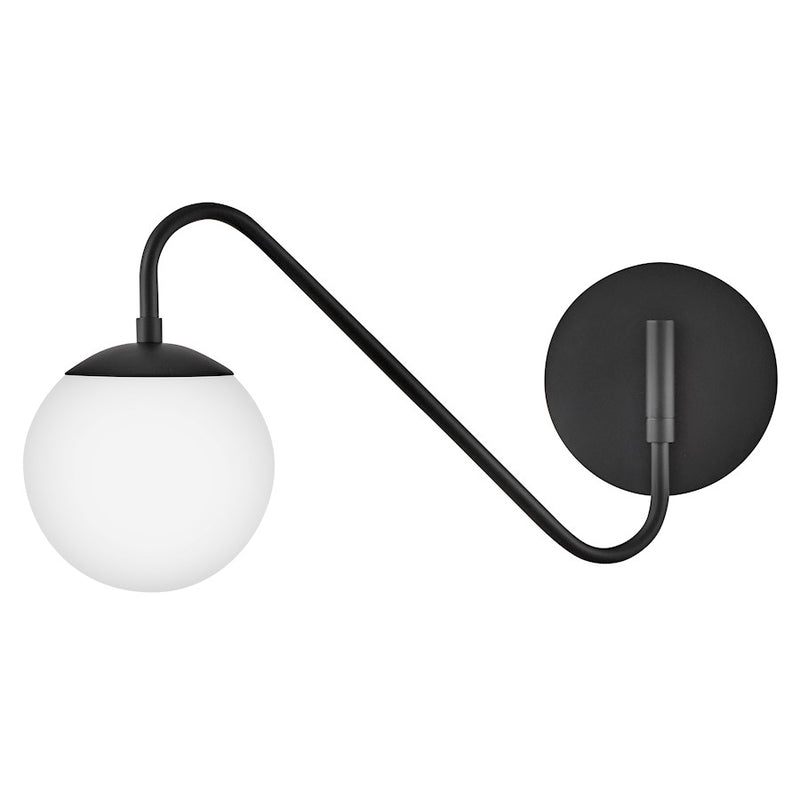 Lark Dottie 18in 1-Light Wall Sconce | Mid-Century Modern Black Steel and Etched Opal Glass | Bedroom & Hallway Accent | 18 x 6 x 9 in | Model 83480BK