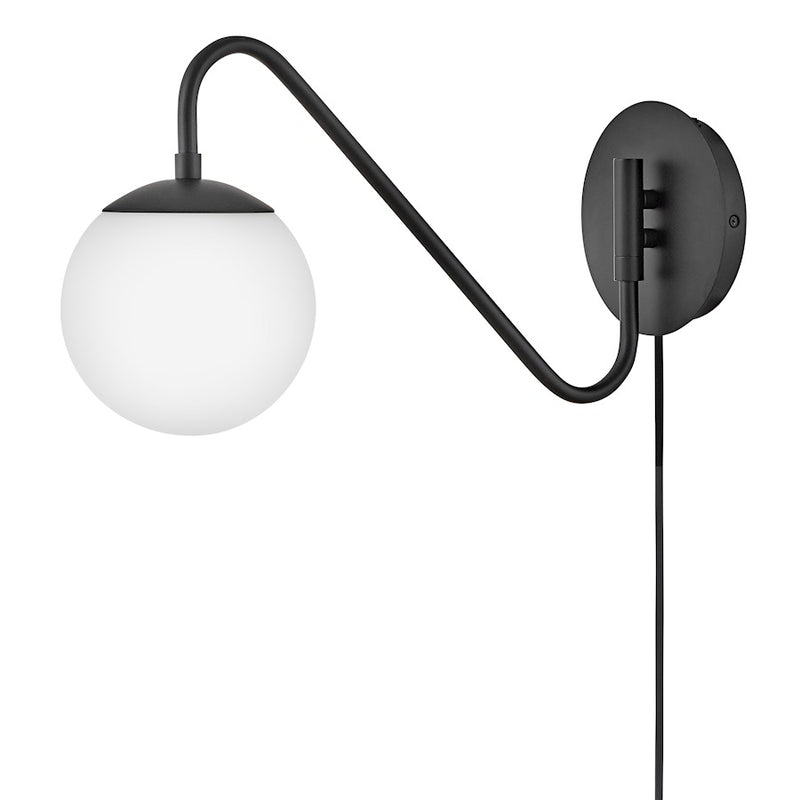 Lark Dottie 18in 1-Light Wall Sconce | Mid-Century Modern Black Steel and Etched Opal Glass | Bedroom & Hallway Accent | 18 x 6 x 9 in | Model 83480BK