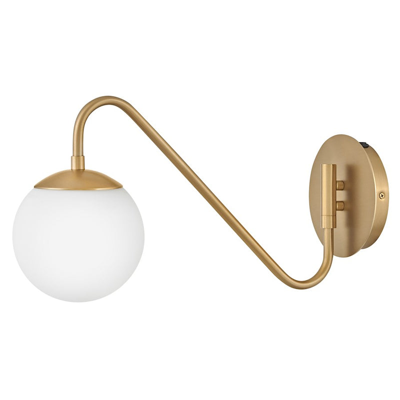 Lark Dottie 18in 1-Light Wall Sconce | Mid-Century Lacquered Brass Steel and Etched Opal Glass | Bedroom & Hallway Task Light | 18 x 6 x | Model 83480LCB