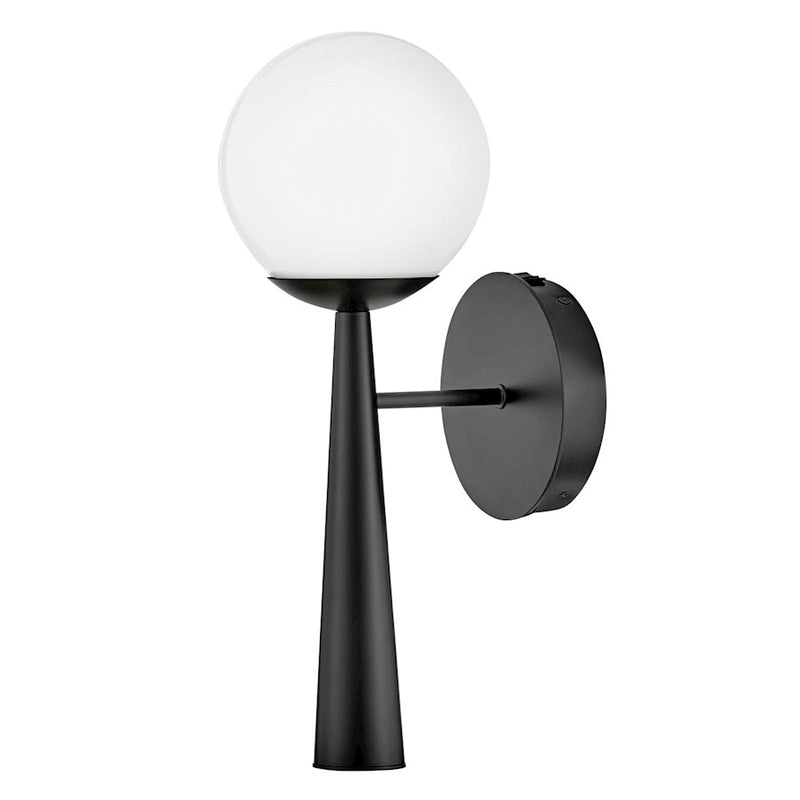 Lark Izzy 1-Light Wall Sconce | Mid-Century Modern Black Steel and Cased Opal Glass | Bedroom & Hallway Accent Light | 8 x 6 x 16 in | Model 83500BK