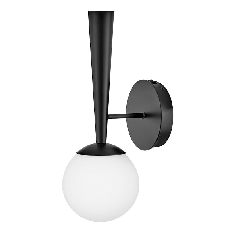 Lark Izzy 1-Light Wall Sconce | Mid-Century Modern Black Steel and Cased Opal Glass | Bedroom & Hallway Accent Light | 8 x 6 x 16 in | Model 83500BK