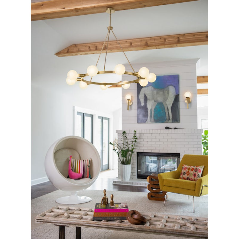 Lark Izzy 1-Light Wall Sconce | Mid-Century Modern Lacquered Brass Steel and Cased Opal Glass | Bedroom & Hallway Accent Light | 8 x 6 x | Model 83500LCB