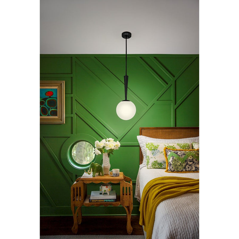 Lark Izzy 9.75in 1-Light Small Pendant | Mid-Century Modern Black Steel and Cased Opal Glass | Kitchen Island & Foyer | 9.75 x 9.75 x | Model 83507BK