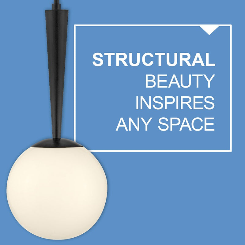 Lark Izzy 9.75in 1-Light Small Pendant | Mid-Century Modern Black Steel and Cased Opal Glass | Kitchen Island & Foyer | 9.75 x 9.75 x | Model 83507BK